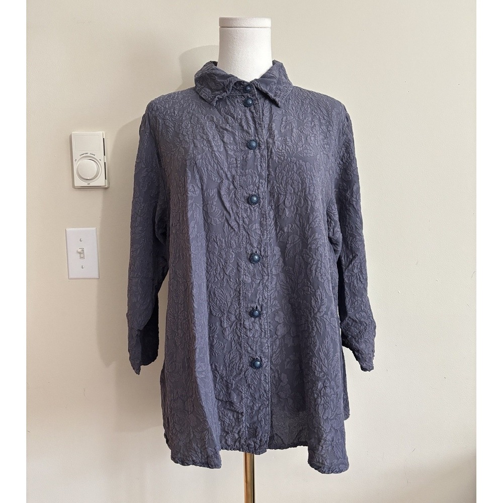 Vintage Uru Blouse 100% Silk Floral Button Up Purple Artsy Chic One of a Kind